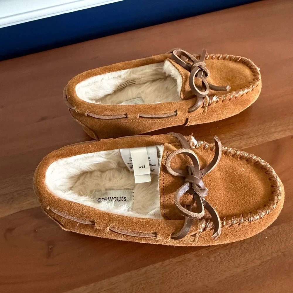 Crewcuts by J.Crew Youth Suede Faux-Shearling Moccasin Slippers Toddler Size 12